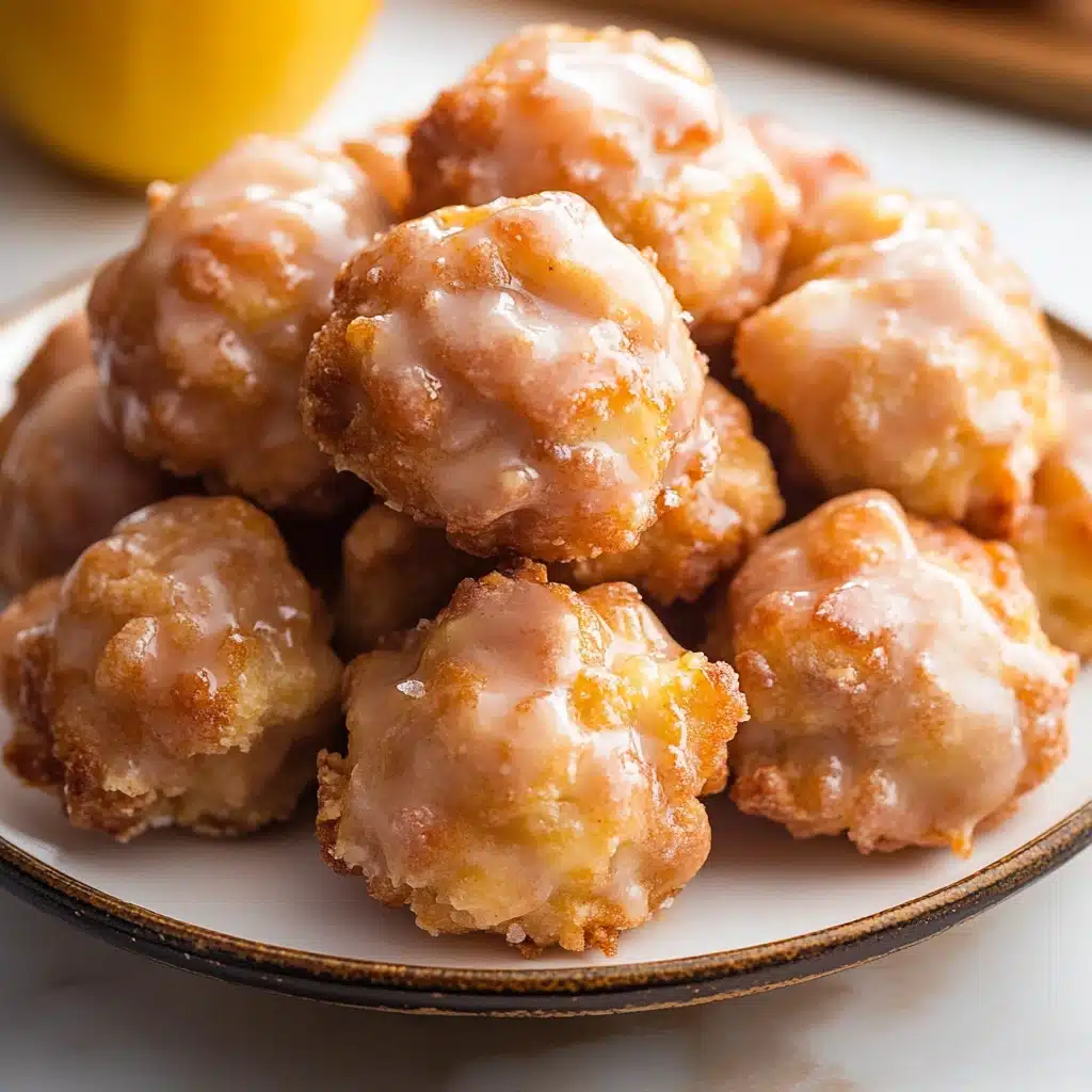 apple fritter bites on a plate with caramel sauce