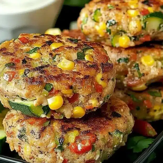 grilled vegetable cakes stacked on top of each other