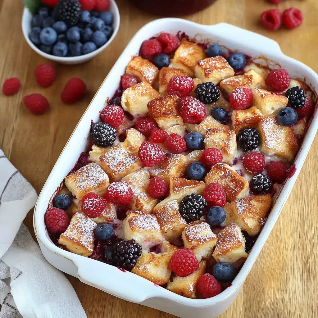 berry french toast casserole on a white plate