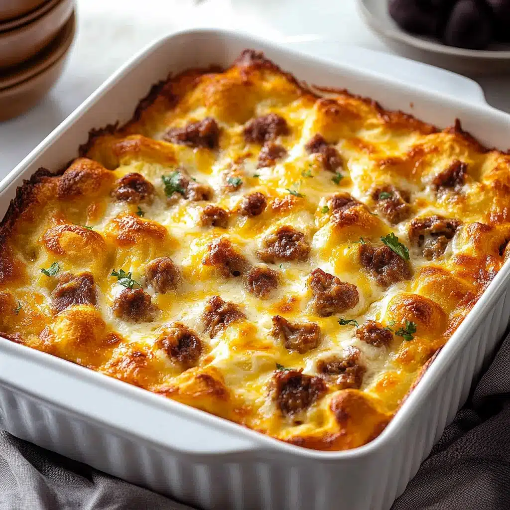 a casserole dish with cheese and meat in it on a white plate next to another casserole dish