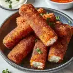 some fried food on a white plate with sauce