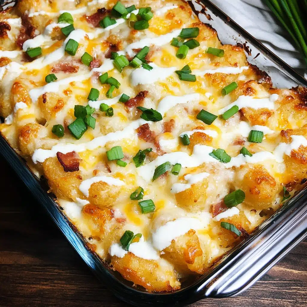 Chicken bacon ranch tater tot casserole, cheesy tater tot casserole, easy weeknight dinner, family-friendly meal, comfort food recipe