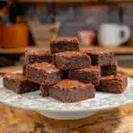 chocolate brownies with text overlay that reads from scratch sourdough brownies
