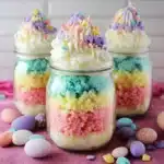 colorful cupcakes in jars with the words, insanchy cute easter cake in a jar