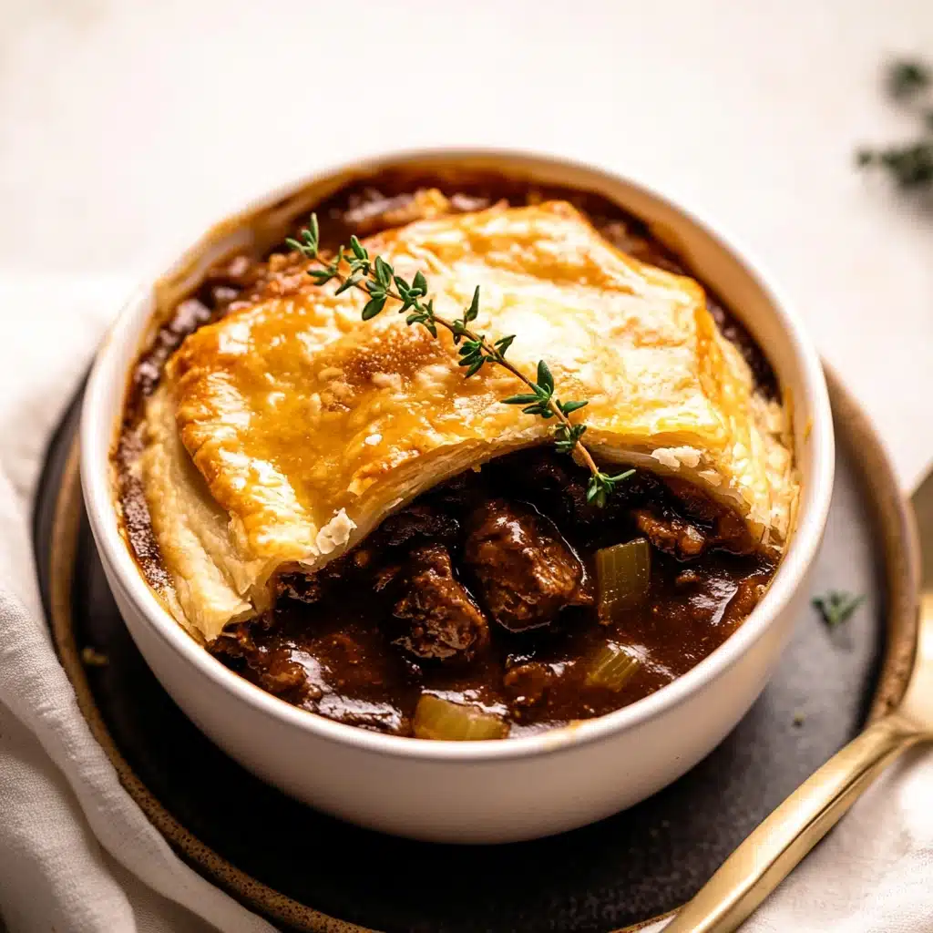 the ultimate comfort food guinness braised beef pot pie is ready to be eaten and served