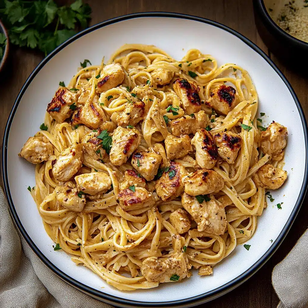 chicken linguine with text overlay that reads cowboy butter chicken linguine