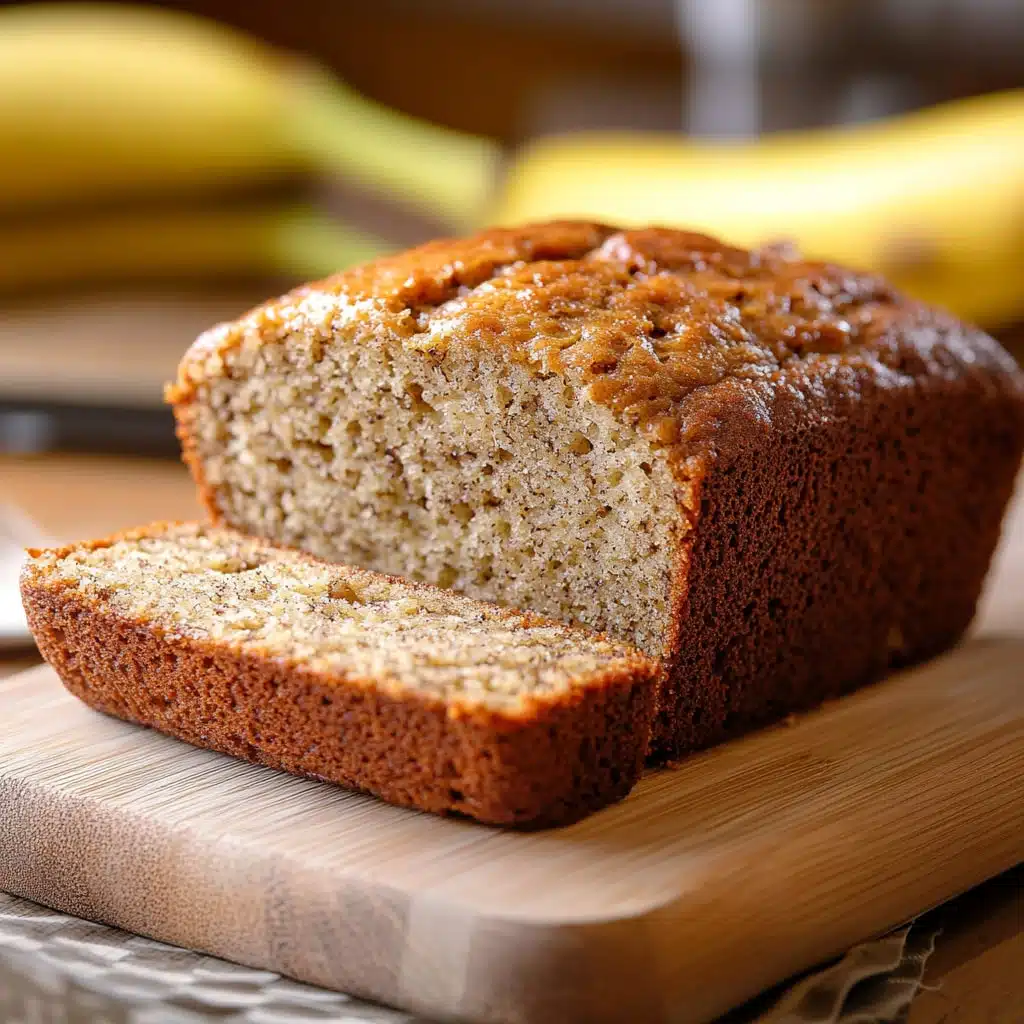 sliced banana bread on a cutting board with text overlay that reads the best banana bread