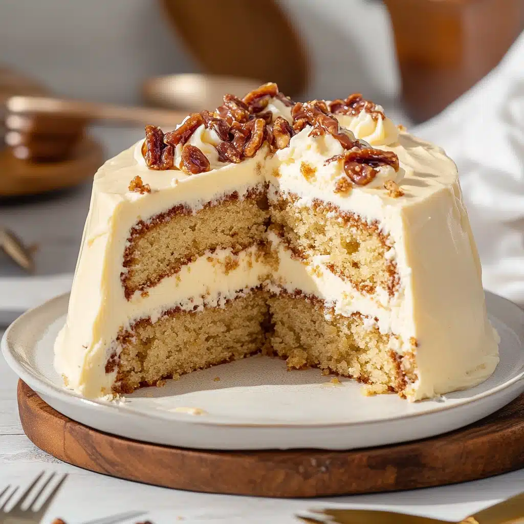 two slices of butterscotch crunch cake on plates