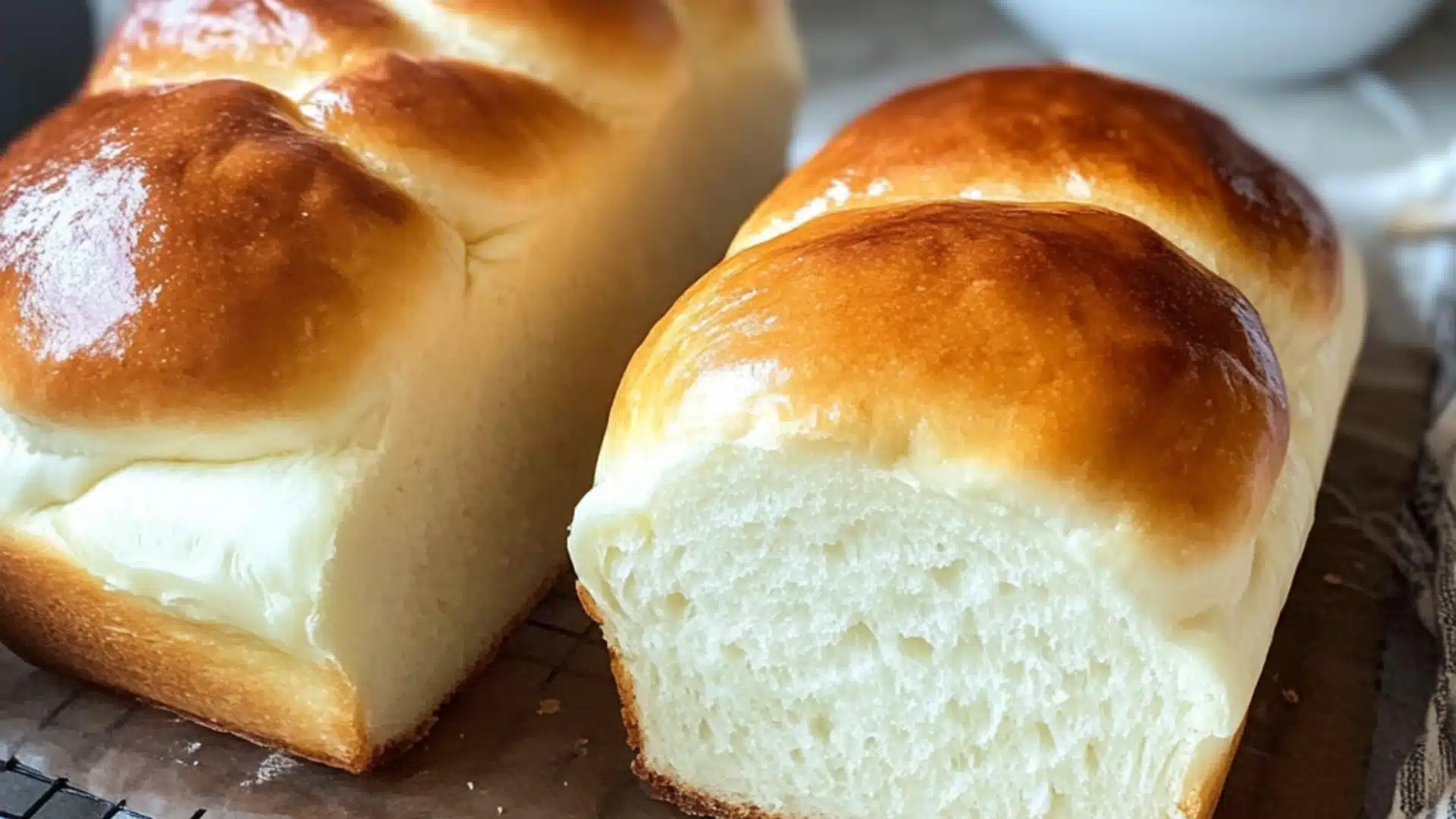a loaf of bread sitting on top of a white plate next to another loaf of bread