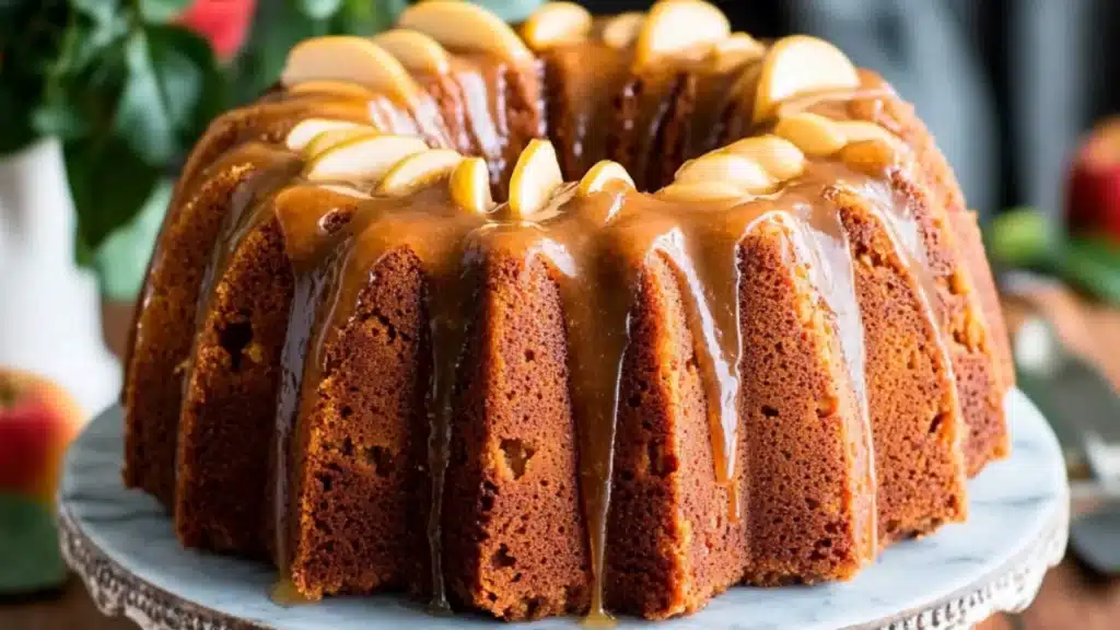 a close up of a piece of cake on a plate with the words, we just apple cake