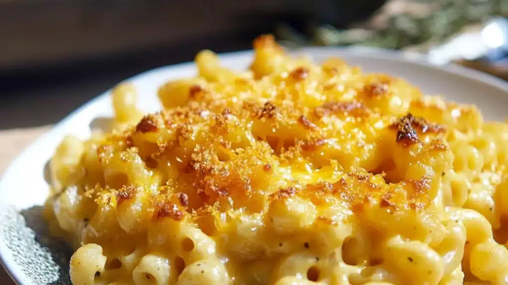 macaroni and cheese recipe in a white bowl