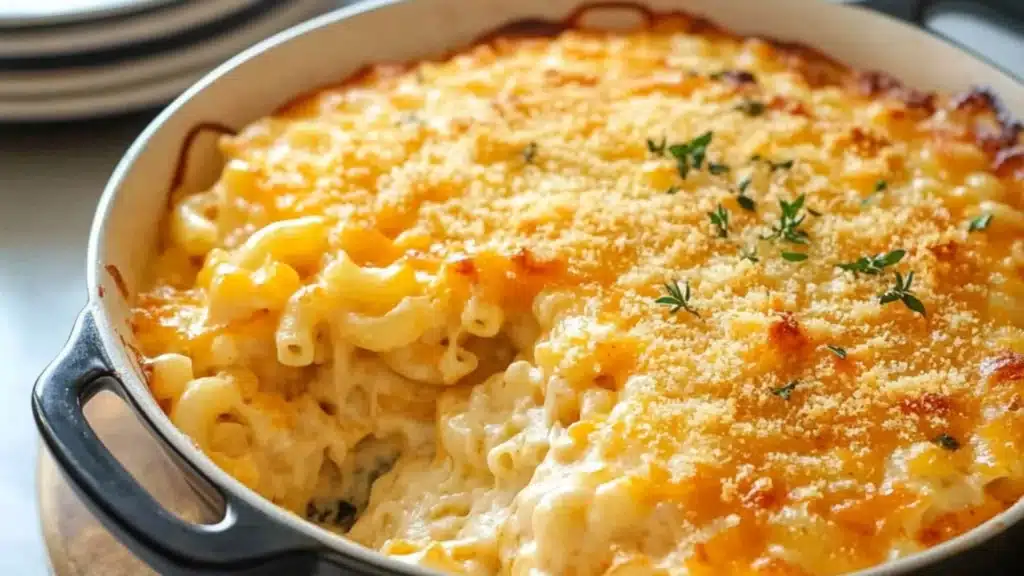 a close up of macaroni and cheese on a plate