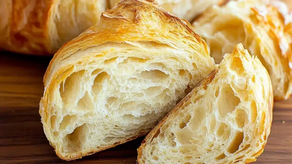 a loaf of bread sitting in a white bowl on top of a blue and white towel
