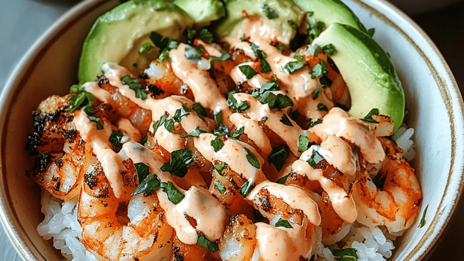 shrimp rice bowls with spicy mayo sauce