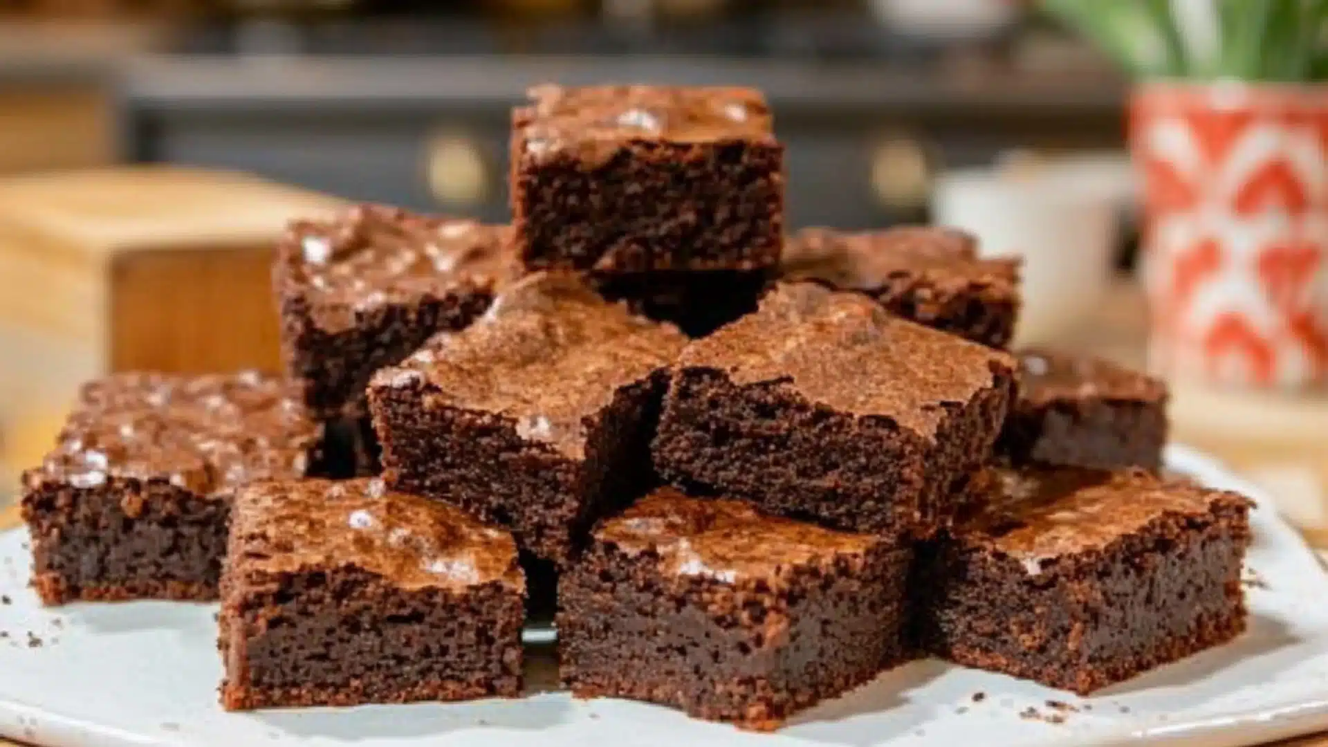 chocolate brownies with text overlay that reads from scratch sourdough brownies
