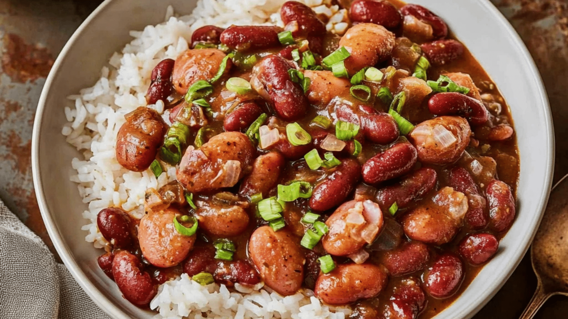 two pictures showing different types of beans and rice