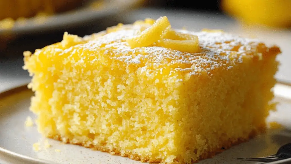 a close up of a cake in a pan with lemons