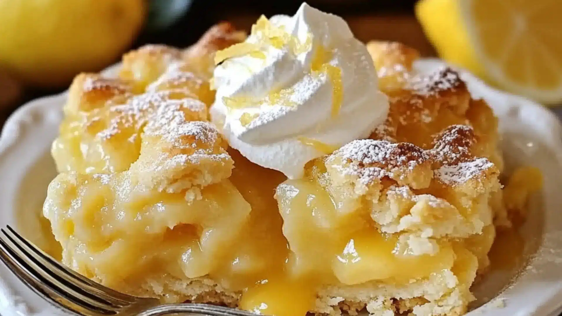 a lemon cobbler is shown in two dishes with the words, magic lemon cobbler