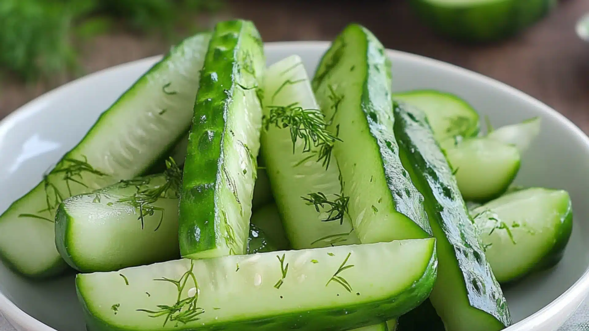 garlic dill cucumbers on a white plate