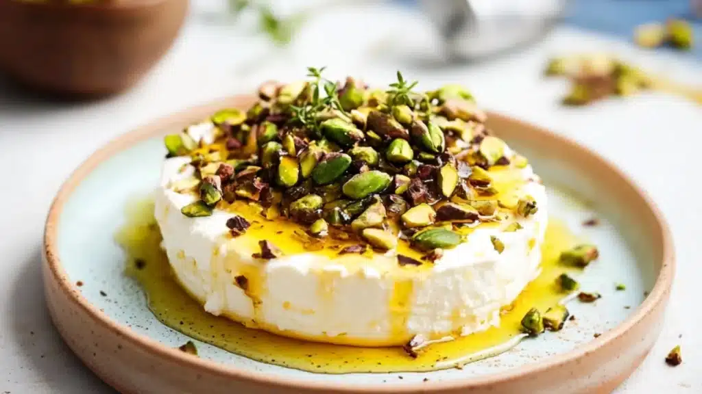 ricotta pistachio honey bites on a plate