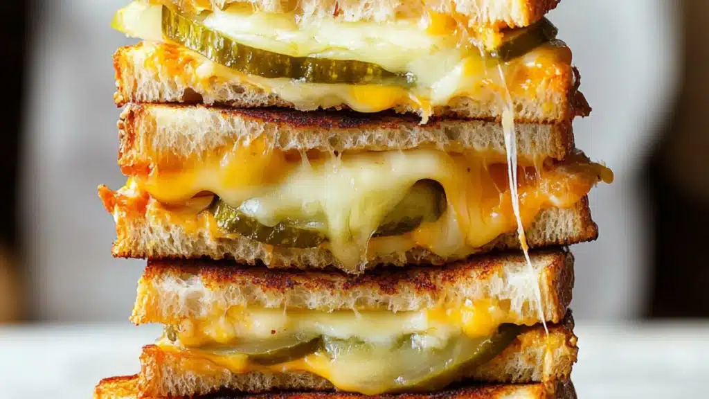 grilled cheese sandwiches stacked on top of each other