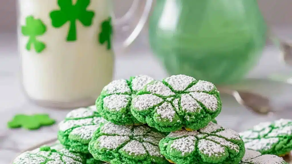 st patrick's day cookies with shamrocks and milk