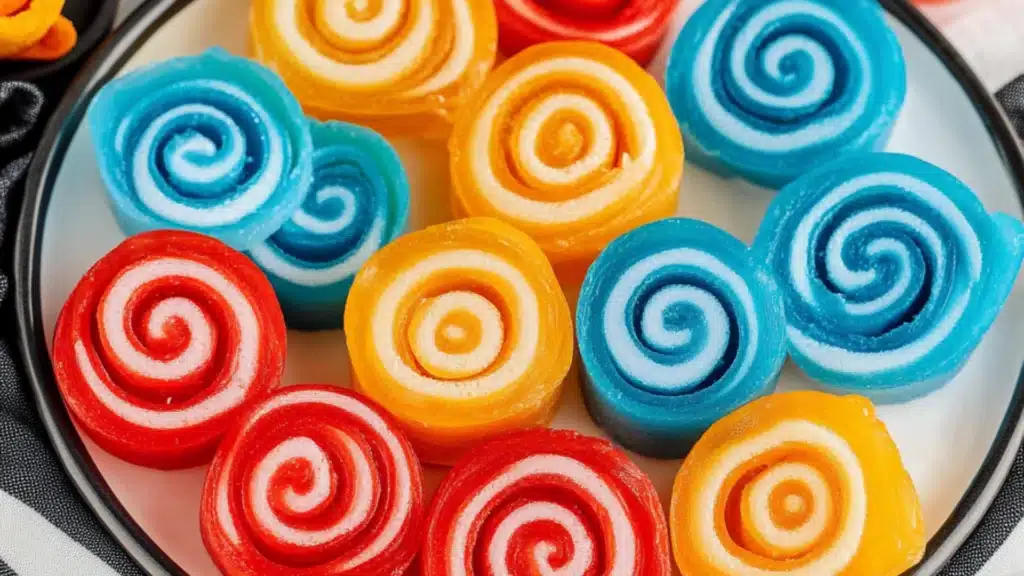 colorful jello rolls are being held up in front of the camera with text overlay that reads jello roll tips