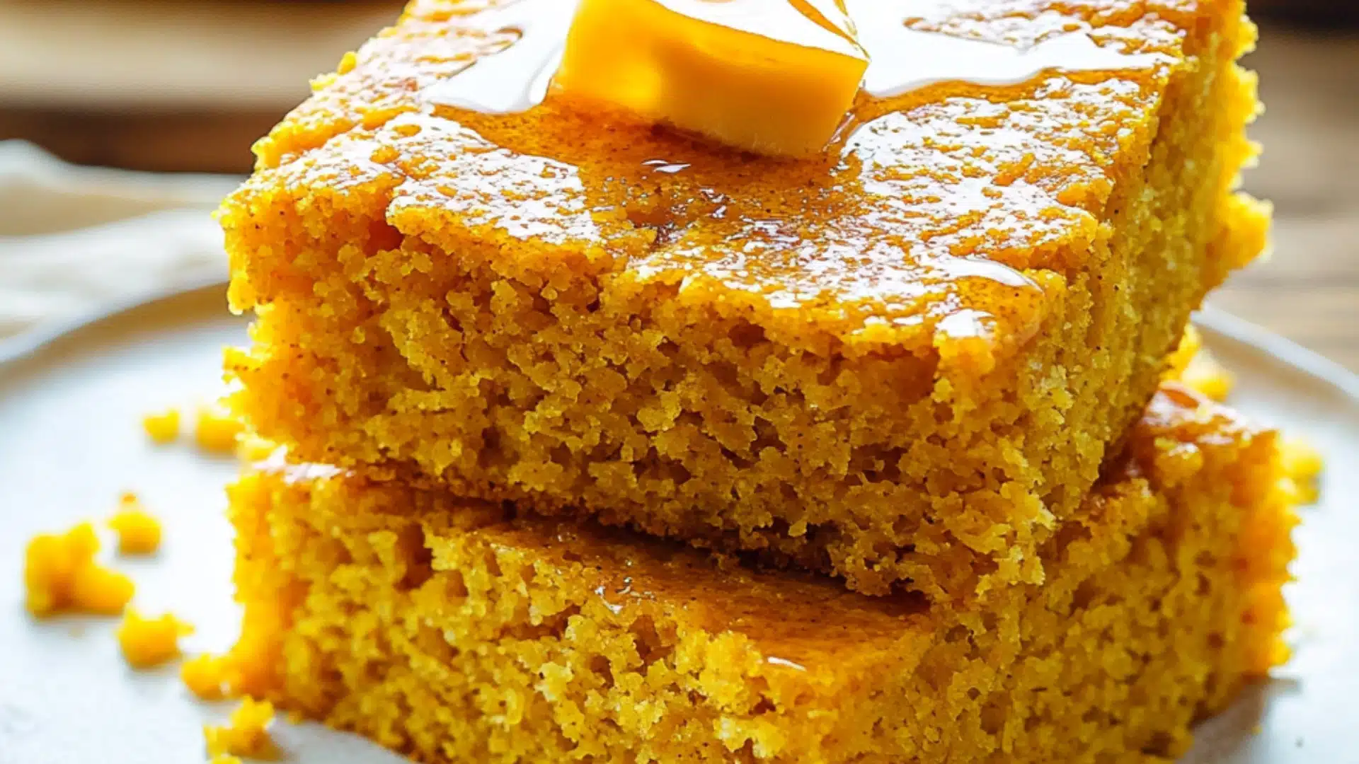 honey butter sweet potato cornbread is stacked on top of each other with the words, homemade filling