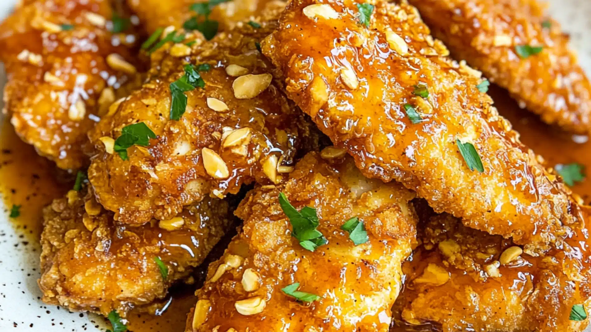 crispy, juicy honey butter, garlic chicken tenders are the perfect side dish