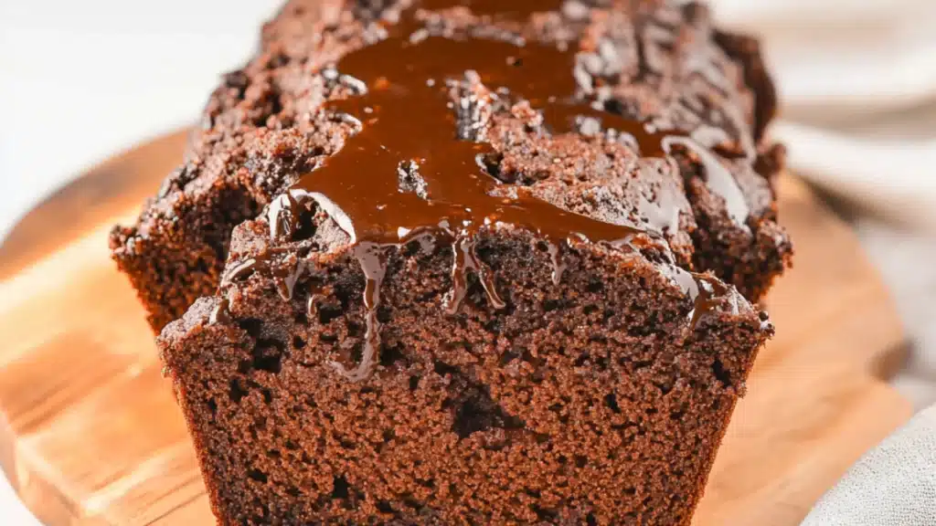hot fudge brownie bread on a cooling rack