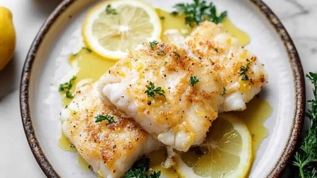 a close up of a plate of food with lemon cream sauce