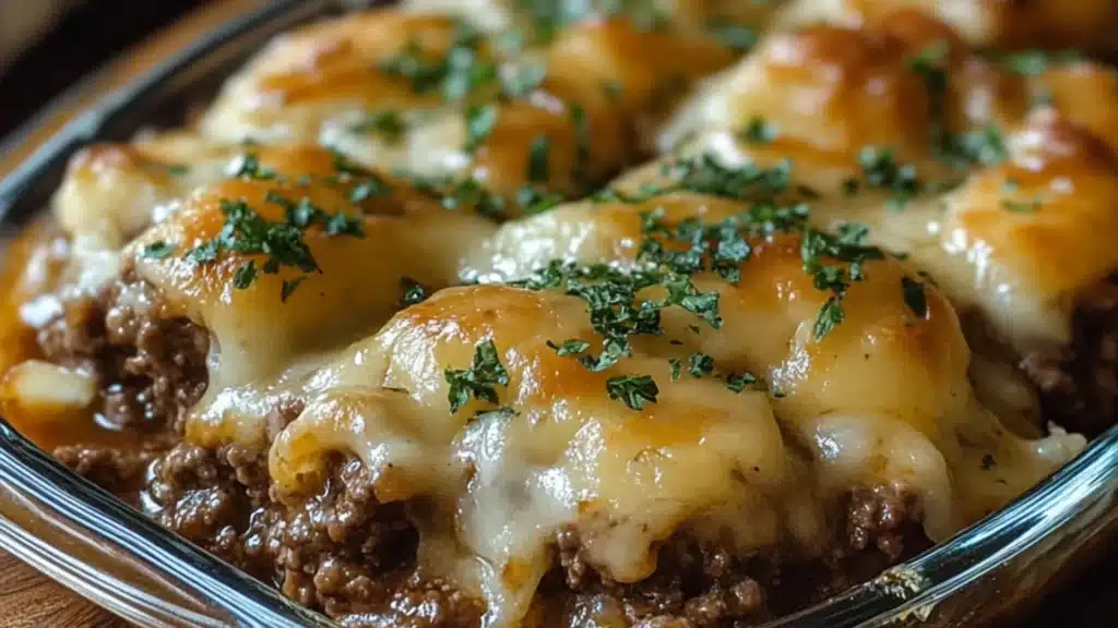 a casserole dish filled with meatballs and gravy