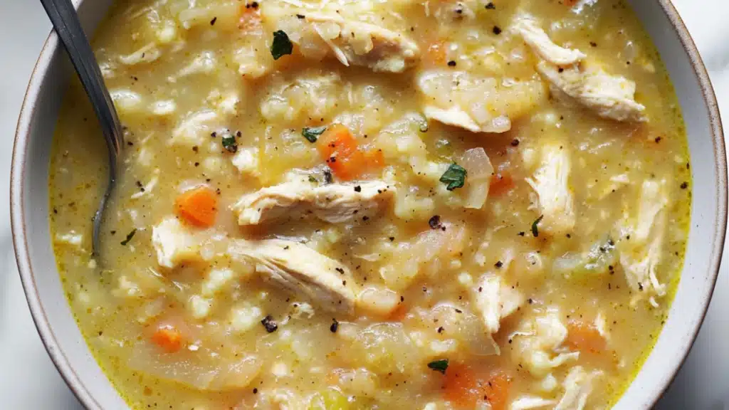 two bowls filled with chicken soup and the words anti - inflamatory cauliflower chicken soup