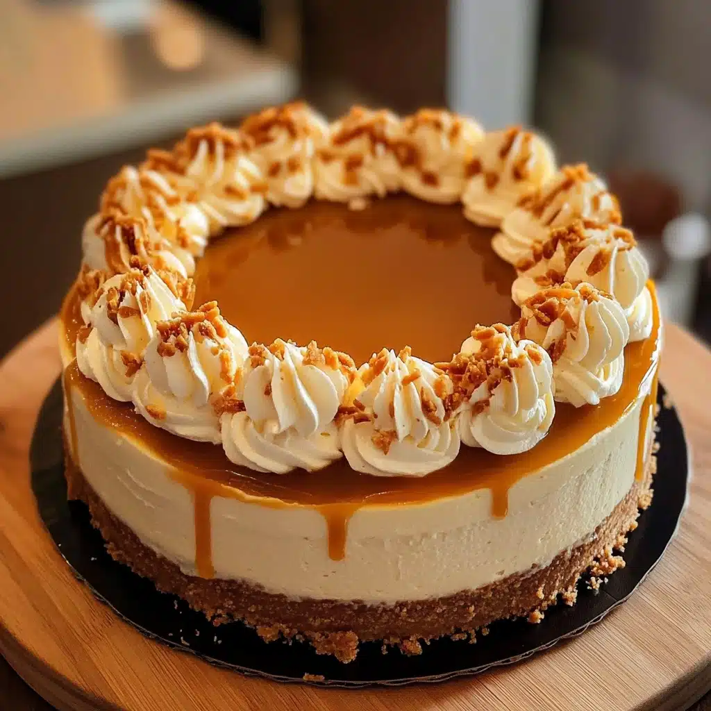two slices of butterscotch cheesecake on white plates