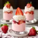 strawberry mousse with whipped cream and fresh strawberries