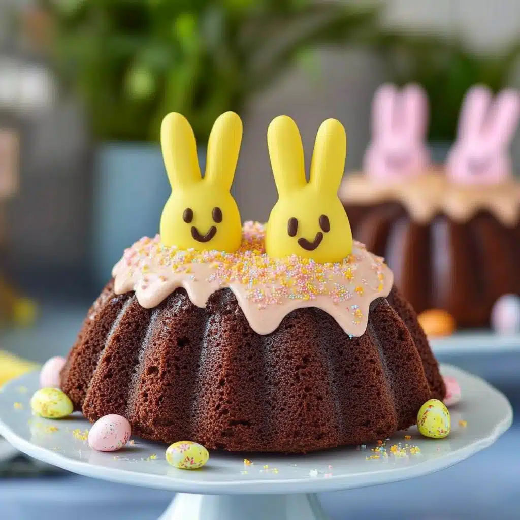 chocolate bundt cakes decorated with yellow peep holes