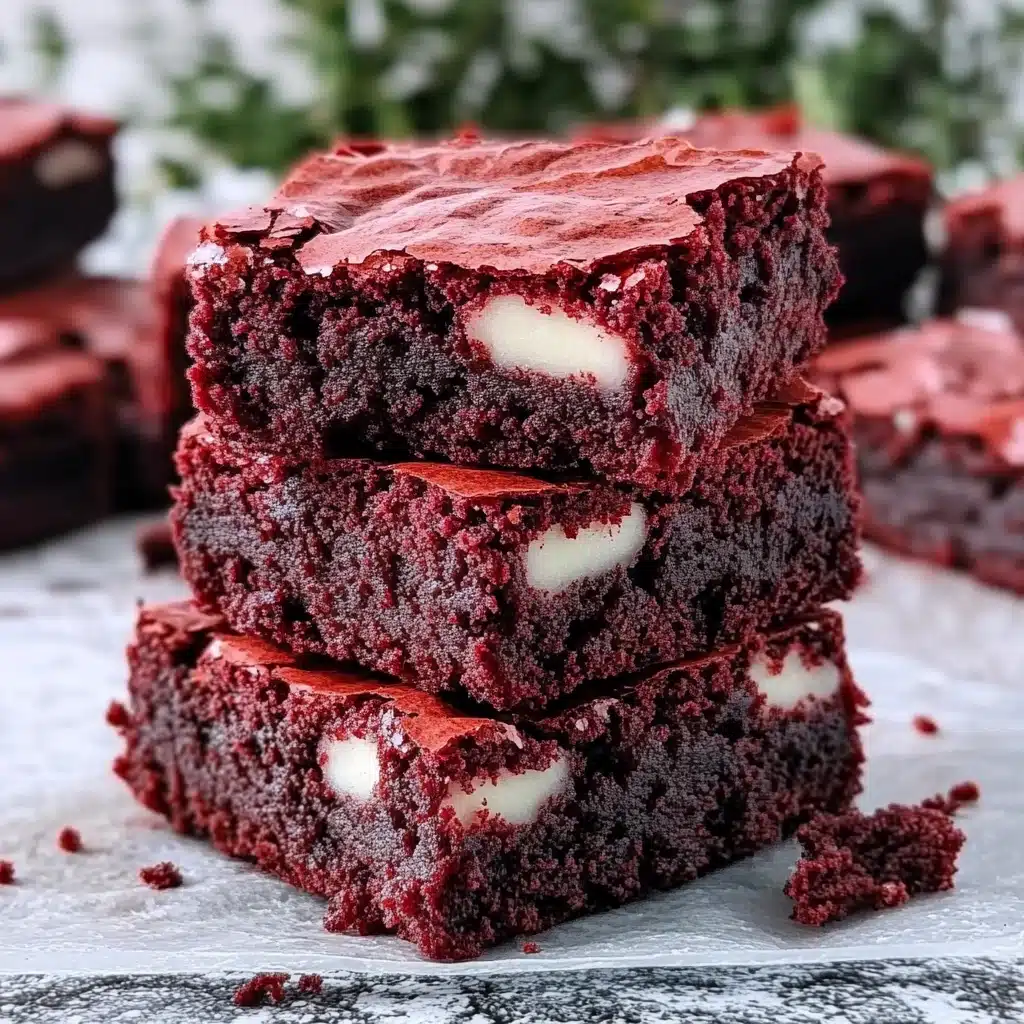 red velvet brownies are stacked on top of each other with the words, red velvet brownies