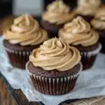 chocolate cupcakes with coffee buttercream on top