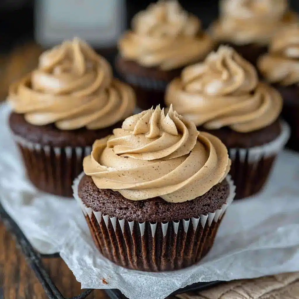 chocolate cupcakes with coffee buttercream on top