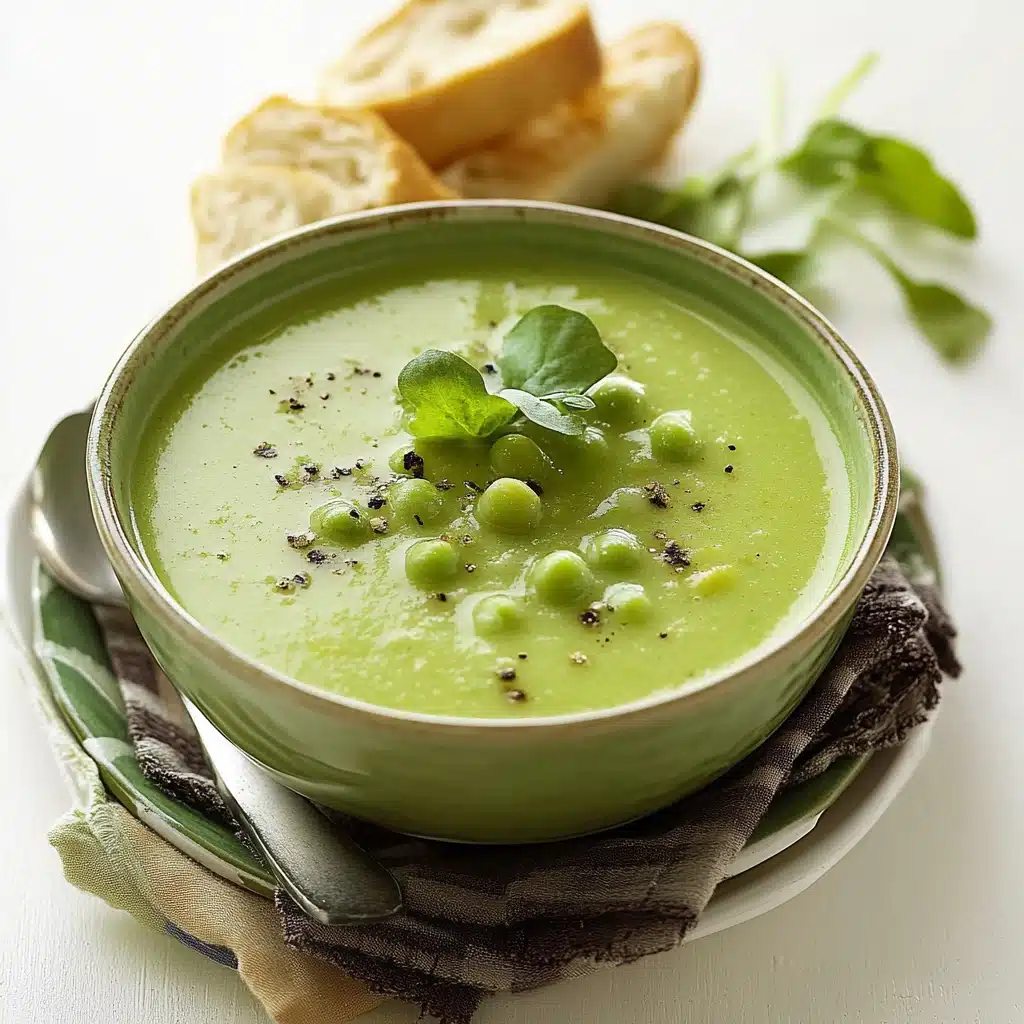 broccoli and pea soup in a pan with the words how to make cream of pea soup