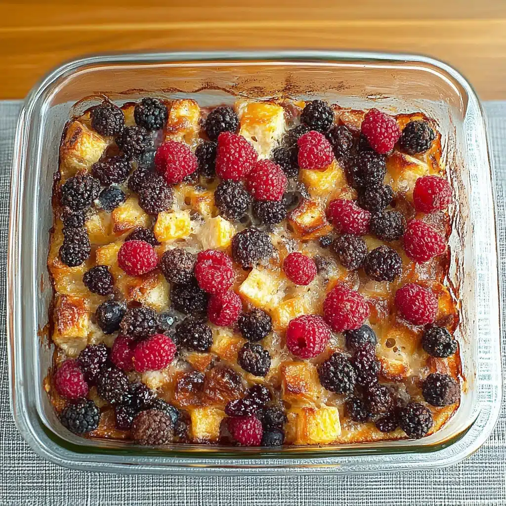 a casserole dish with berries in it and the words healthy overnight breakfast casserole just 5 ingredients