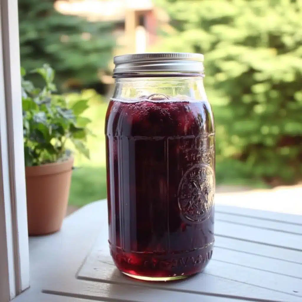 two glasses filled with blueberry soda on top of a table