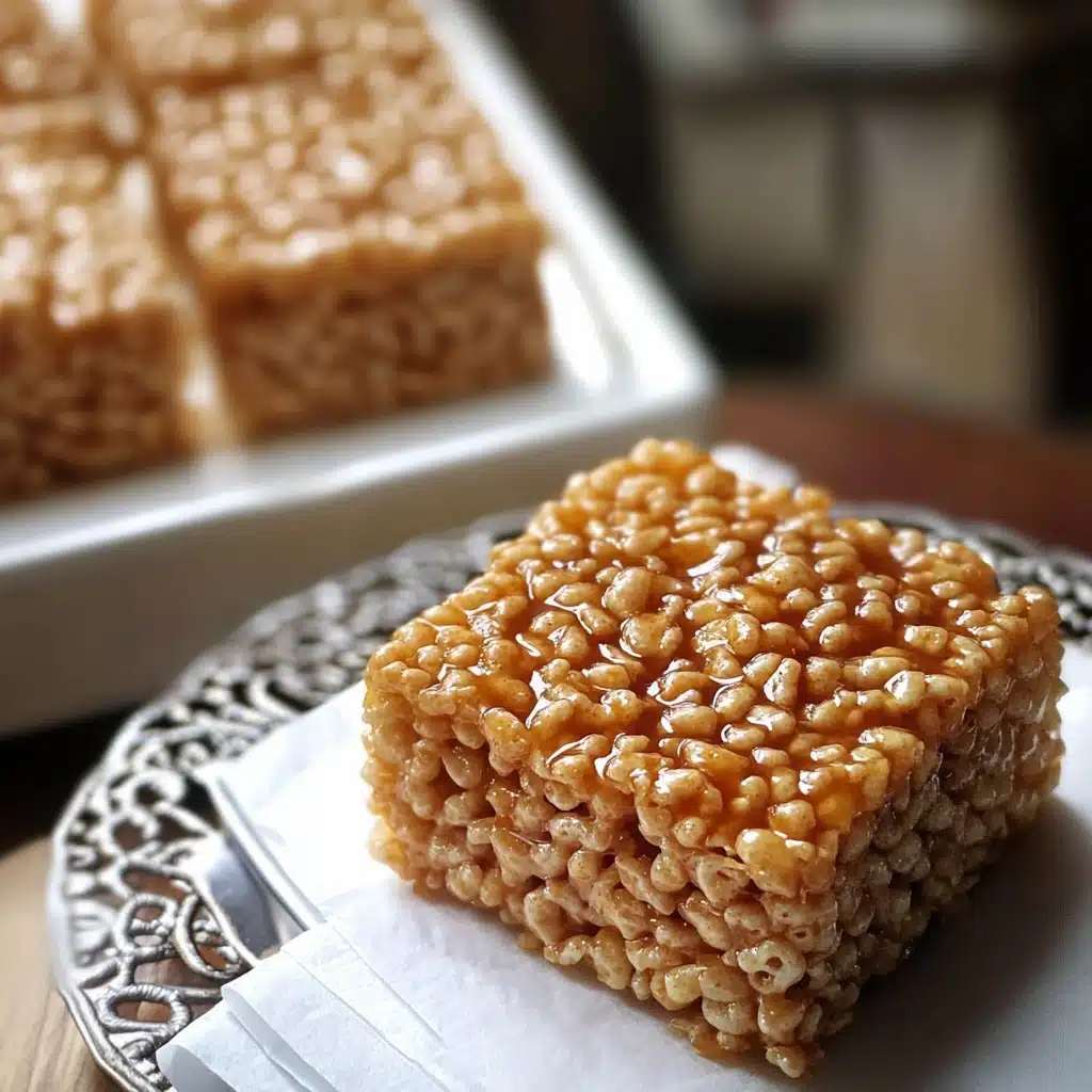 brown butter, dulce de leche rice krispie treats are stacked on top of each other