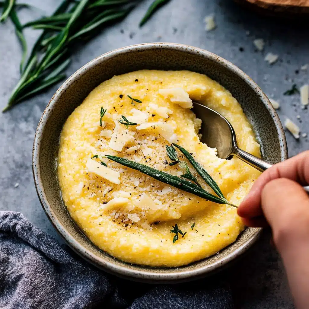 the best creamy italian polenta with garlic and parmesan is served in two bowls