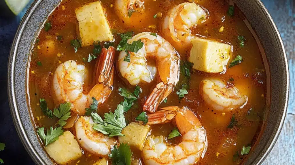 bowl filled with shrimp and spicy soup