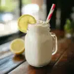 frosted lemonade with whipped cream and bananas on the side
