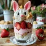two desserts with strawberries in the shape of rabbits