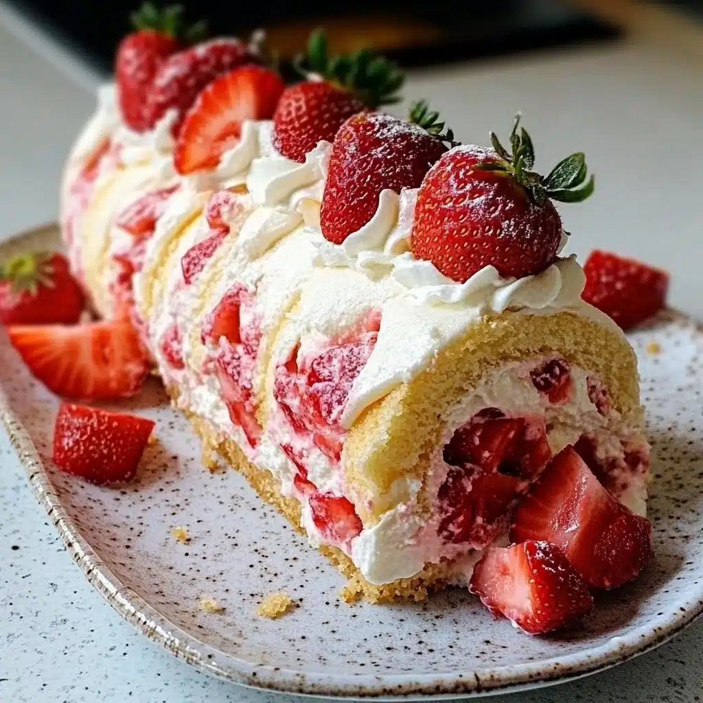 strawberry shortcake cheesecake rolls on a white plate