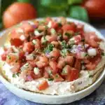 two pictures with the words bruschetta dip on them and an image of tortilla chips