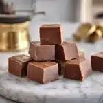 chocolate fudge is being cut into pieces with the words mackinac island fudge above it